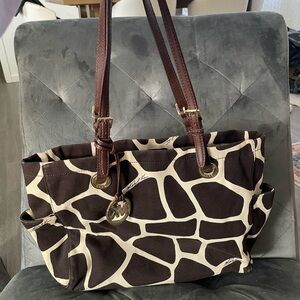 Michael Kors Brown and Cream Animal Print Tote
